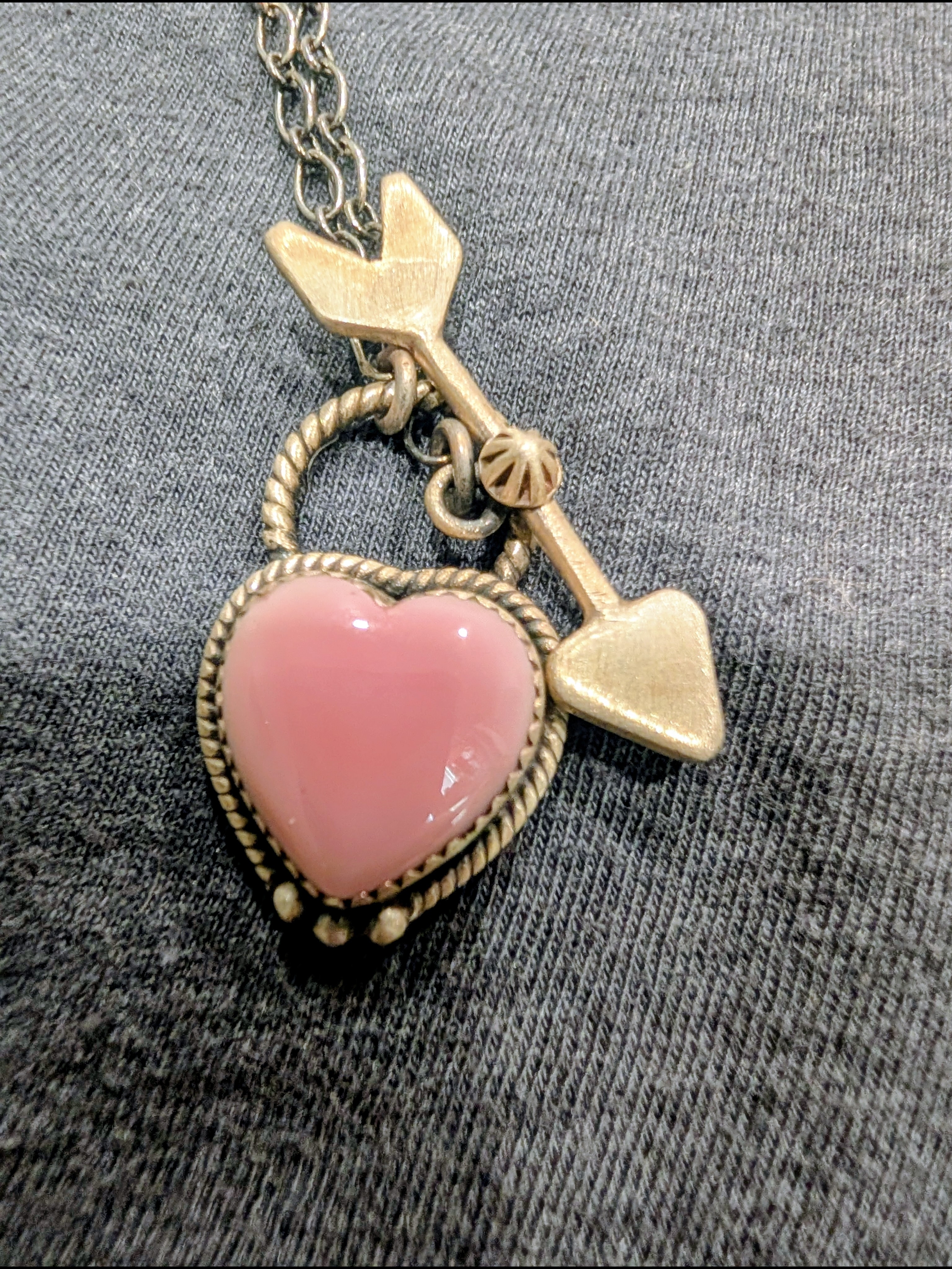 Pink Conch Heart Arrow Sterling Silver Pendant Necklace